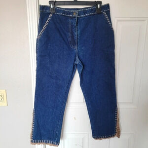 Erica Brooke Stretch Denim Capri Cropped Pants. Vintage. Crochet Accents L